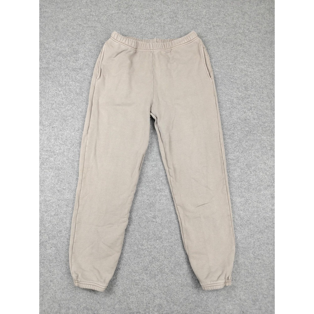 Les Tien Sweatpants Womens Small Beige Fleece Joggers Elastic Waist Pockets USA